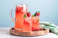 This sparkling lemonade is inspired by red drink, a red strawberry soda that is traditionally served for Juneteenth.