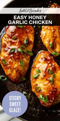 The honey, garlic, and soy sauce glaze is lick-the-plate worthy in this honey garlic chicken recipe! The pan-fried chicken is so tender and juicy.