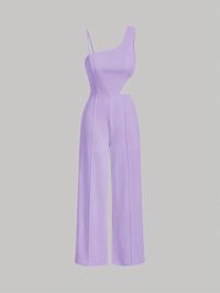 Mauve Purple Casual,Elegant Collar Sleeveless Knitted Fabric Plain Wide Leg Embellished Medium Stretch  Women Clothing