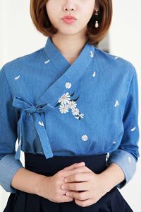 S Hanbok Hanbok Jeogori (Blue) (T23-LO) | Modern Hanbok for Women | KOODING