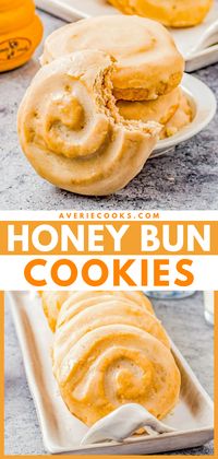 Honey Bun Cookies (Crumbl Cookies Copycat) - Soft and chewy with a warm buttery cinnamon flavor, these cookies resemble a classic Honey Bun with their fun swirl on top! The sweet honey glaze makes them IRRESISTIBLE! This EASY Crumbl Cookies copycat recipe will become a family FAVORITE!