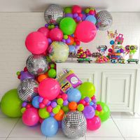 PRICES MAY VARY. PACKAGE INCLUDE: 33pcs hot pink balloons + 32pcs green balloons + 30pcs purple balloons + 10pcs orange balloons + 10pcs blue balloons + 6pcs disco foil balloons + 1pc radio foil balloon + 1pcs balloon arch strip tape + 1 roll of 100 dot glue. PREMIUM MATERIAL: Our party balloons are made of natural latex, non-toxic. All materials are of high quality and good safety. WIDELY APPLICATIONS: The balloon arch kit is perfect for 80s 90s Party, Birthday Party, Outdoor Party, Disco Party