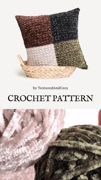 Modern Throw Pillow Crochet Pattern, Geometric Cushion Cover, Square Velvet Couch Pillow 16x16 Printable Pdf + Video Tutorials