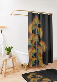 You can find this bathroom decor at Redbubble.  Duschvorhang und Badematte mit einem Ginkgo Zweig im Herbst. #showercurtainideas #bathmatideas #redbubble #bathroom #bath #duschen #duschvorhang #badematte #badezimmerideen #badezimmerdesign #badezimmerdeko #ginko #interior #wohnen