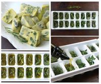 Love this idea, mostly because fresh herbs are crazy expensive and I never use them all up before they go bad: chop up your herbs and stick them into an ice cube tray, then cover with olive oil and freeze. Toss a cube or two into your pan whenever you’re in need, and presto: fresh herbs, all winter long.