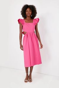 Fuchsia Flutter Sleeve Aspyn Midi Dress | Hyacinth House | Tuckernuck