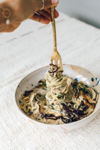 Creamy vegan mushroom alfredo.