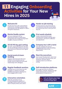 Companies with effective onboarding programs see 82% higher retention and 70% productivity gains. Discover 11 essential onboarding activities to help new hires feel engaged, connected, and committed from day one.  #HR #HumanResources #Onboarding #NewHire #EmployeeExperience