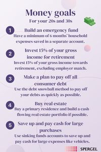 Unlock your financial potential in your 20s and 30s with Spergel's expert advice on setting and achieving money goals! Whether you're saving for your first home, planning for higher education, or building a robust investment portfolio, we've got you covered. Explore our pins for actionable tips and strategies to make the most of your finances in the prime of your life.