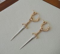 ZOOM for better detail  Water safe FEATURES: - 14k Gold Filled Hoop earrings - Sterling Silver Sword, Bronze Handle - Sold as pair MEASUREMENTS: - Hoops measure .50 inch - Sword measures 1.5 inches - Total length measures 2 inches