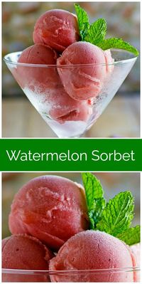 Easy Watermelon Sorbet recipe from RecipeGirl.com #watermelon #sorbet #recipe #RecipeGirl via @recipegirl