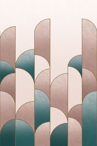 Elegant arched shapes inspired by the glamour of the Art Deco era. Shown here in the pink and teal colourway with opulent gold metallic details. Please note this mural is supplied as 4 lengths, each 50cm in width. Once installed the mural will cover 6 square metres. Samples are unavailable for this design.