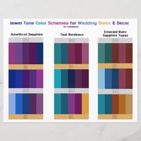 Nine jewel tone color schemes for wedding dress, decor, invitations and signage.