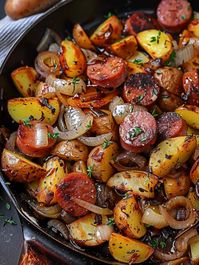 recipe name : Fried Potatoes, Onions and Smoked Polish Sausage #stayhealty #food #diet #streetfood #crave #aesthetic