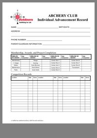 TSA Outdoors Individual Record Card