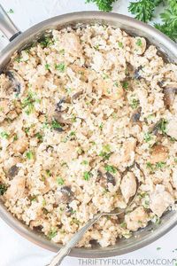 One Pot Creamy Parmesan Chicken and Rice - Thrifty Frugal Mom