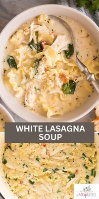 This White Lasagna Soup is your favorite pasta bake in soup form! It’s rich, creamy, and packed with tender chicken, veggies, and cheese!