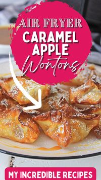 5min · 20 servings     INGREDIENTS  • Wonton WRAPPERS  • APPLE PIE FILLING  • SUGAR  • CINNAMON  • SPRAY OIL  • CARANEL SAUCE  • PONDERED SUGAR - FOR  • SPRINKLING ON TOP