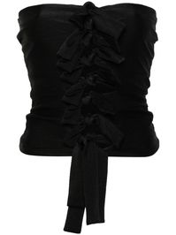 black stretch-design strapless bow detailing full lining straight hem