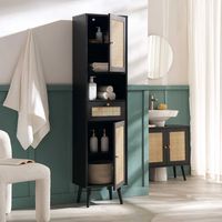 Frances Woven Rattan Tallboy Bathroom Unit, Black | daals.com