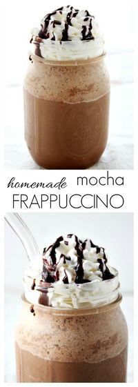 Homemade Mocha Frappuccino - a copycat coffee drink perfect for the hot days of Summer! It takes only 2 minutes to whip it up!