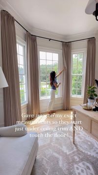 I have a feeling we all don’t agree but I feel strongly on this! ✨ Comment SEND DRAPES for links to these drapes and all my hardware I used! ✨Switching gray out for a warm color of curtains made this room feel instantly updated! INFO: ➡️ We used 4 curtain panels in the “gray beige” color; a pinch pleat header; a privacy liner (not very thick); 72” width x 108” length; and memory shaped. ➡️ For my bay window, I used 3 rods total (1 regular for the middle section, and 2 with wrap around ends)...