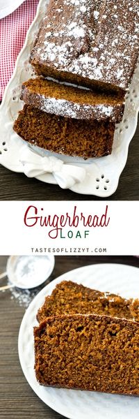 Gingerbread Loaf >> by Tastes of Lizzy T's. Soft, moist, molasses quick bread is perfectly seasoned with ginger and nutmeg. Gingerbread Loaf gives that classic holiday flavor that you love!