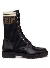 Shop Fendi Rockoko Leather & Knit Combat Boots | Saks Fifth Avenue