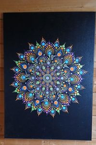 Mandala Acrylic Painting On large stretched canvas Bright colors with some metallics too Stunning Painting  Will look fab in any home