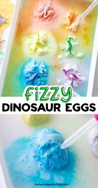 Fizzy Dinosaur Eggs - make these rainbow fizzing dinosaur eggs with baking soda and vinegar and watch them fizz to "hatch" the dinosaurs!