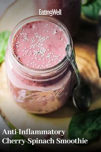 This healthy smoothie is not only delicious--it also boosts your daily dose of anti-inflammatory foods. It starts with a base of creamy gut-friendly kefir and includes cherries and spinach.  #breakfast#healthybreakfast#breakfastideas#brunchideas#healthybreakfastrecipes#healthyrecipes