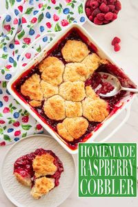 Homemade raspberry cobbler has tangy fresh raspberries baked until bubbly beneath a buttery drop biscuit cobbler topping. It’s the perfect summer dessert that can be made with raspberries or your favorite berries. #raspberrycobbler #fruitcobbler #cobbler #berrycobbler #desserts #bakedcobbler #summerdessert #fruitdesserts #juneteenth #4thofJuly #laborday #summerdeserts #summerbaking #baking #raspberries #rasberrydessert via @ediblesense