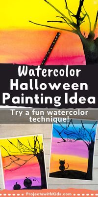 Try blow painting to make spooky Halloween trees and learn an easy watercolor technique to create a gorgeous blended sky! A fun Halloween art project for older kids and tweens.