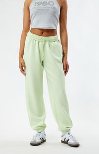 Reach post-workout comfort with the PacSun Classic Sweatpants. These high-waisted sweatpants have a drawstring waistband for a customizable fit, side hand pockets, and elastic ankle cuffs.    	12.625" rise 	29.25" inseam 	Solid color sweatpants 	High-rise 	Drawstring waistband 	Elastic ankle cuffs 	Side hand pockets 	Relaxed fit 	48% modal, 46% polyester, 6% spandex 	Machine washable 	Model is wearing a size small 	Model measurements: 5’5” height, 32” bust, 22&rd