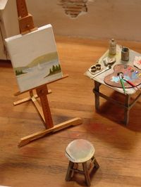 TINY - Miniature Easel & Paints ~ ART, ARTISTS, PAINTING, BRUSH, BRUSHES, CANVAS, STUDIO, INSPIRATION, BOHO, BOHEMIAN LOVE, ADORABLE, Mini Minis Dollhouse Size CUTE!