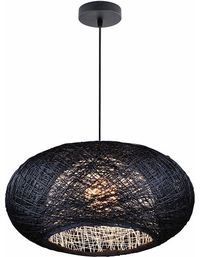 $239 chicchandeliers.com.au    The Bordo Black Wicker Pendant Light features a double black/white layer of wound wicker.