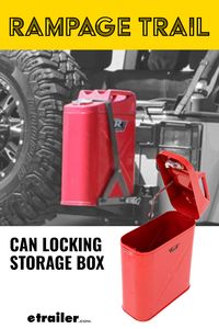 Keep tools, equipment, and other valuables safe with this locking box cleverly disguised as a 5-gallon fuel can. The box fits in standard jerry can mounts for out-of-the-way storage. There are no compartments to restrict your use of the space.