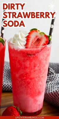 This Dirty Strawberry Soda recipe is a refreshing mocktail perfect for spring and summer. Creamy vanilla coffee creamer and strawberry soda create a fun drink!