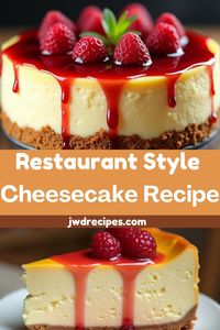 Recreate the luxurious taste of restaurant-style New York cheesecake at home, topped with a vibrant medley of fresh fruits. #restaurantcheesecake #fruitdesserts #fancydesserts #cheesecakelovers