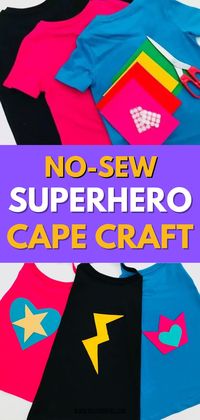 Learn how to make this super easy DIY superhero cape out of nothing more than a t-shirt. These fun and colourful no sew capes make the perfect fancy dress outfit or easy costume for World Book Day. Fun craft for kids and a great DIY kids costume.. #worldbookdaycostumes #DIYsuperherocape #nosewcapeforkids #fancydressforkids #dressupforkids