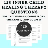 125 Inner Child Therapy Questions Presenting the Inner Child Therapy Questions Packet - a heartfelt compilation of  insightful and nurturing questions designed to reconnect with and heal your inner child. This packet is more than just a collection of queries; it's a journey towards inner peace and self-love, tailored for anyone seeking to embrace their true self, heal past traumas, and foster a deep, meaningful relationship with their inner child. Each question in this packet is crafted with car