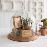 Glass & Wood Bell Shaped Cloche With Base 14" H x 14" Diameter Farmhouse Kitchen | eBay