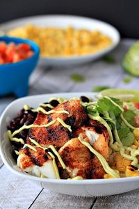 Grilled Tilapia Bowls with Chipotle Avocado Crema | LoveGrowsWild.com