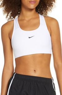 Nike Swoosh Dri-FIT Racerback Sports Bra in White/Black at Nordstrom, Size X-Large