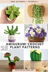 These free crochet plant patterns are modern, unique, and low-maintenance. Make an amigurumi cactus, succulent or hanging house plant today. Crochet flowers make a fantastic Mother's Day gift idea that will last all year.