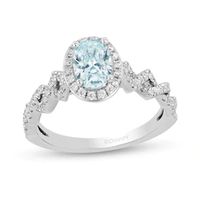 Enchanted Disney Aquamarine and 1/8 CT. T.W. Diamond Snowflake Ring in Sterling Silver - Size 7