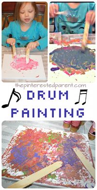 Canvas Drum Painting. This is a fun and messy piece of process art that the kids will love. Great for preschoolers and fun for adults too.