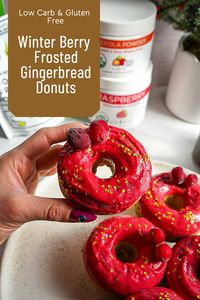 Easy, fluffy and moist gluten free gingerbread donuts with a sugar-free cranberry glaze. These are great for the holiday season!