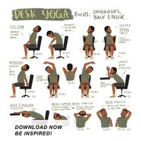 While working hard and long hours, we sometimes forget to take care of our health and body. Desk Yoga and Chair Yoga is a helpful tool to make us feel and live healthier lives. This Desk Yoga poster is designed for people who struggle with shoulders, back, and neck pain to feel better throughout their day. All you need is to take a few minutes out of your day!  Download and print this design to remind yourself or loved ones to take care of your body.    --- WHAT YOU GET --- This purchase include