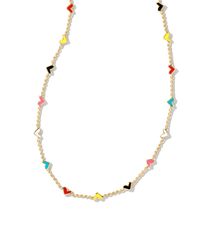 “I don’t know if there’s any symbol more iconic than the heart. Despite being more delicate, they’re what make this necklace stand out amongst your other layers.” - Kendra    Hand painted hearts dot the Haven Heart Gold Strand Necklace in Multi Mix. Playful with plenty of charm, add to your collection of colorful favorites.